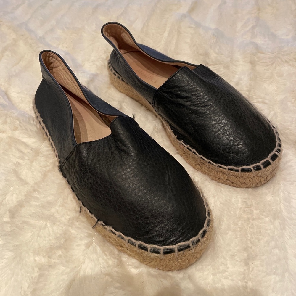 Lika Mimika black leather slip on espadrilles size 36 euro 6 US